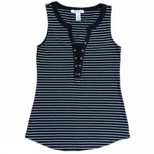 WHBM Black + White Stripe Lace-Up Tank Top